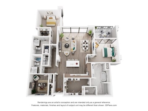 Floor plan for 2 beds, 3 baths, 1811 sqft